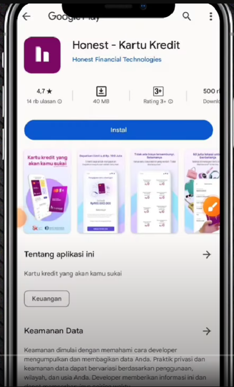 Unduh aplikasi Honest Credit Card melalui Play Store.